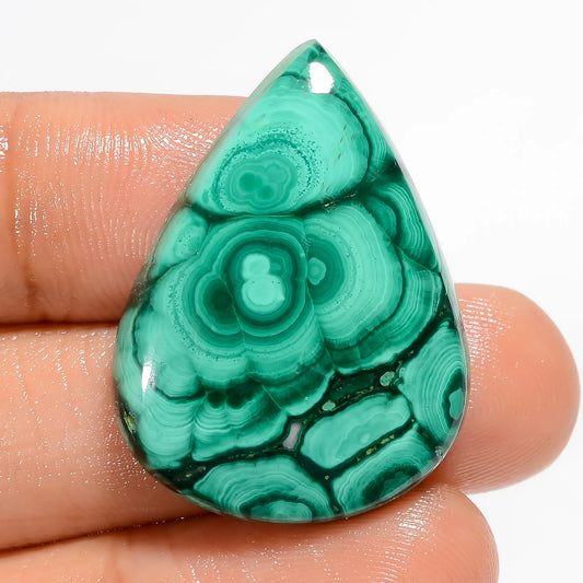 Malachite Pear Shape Cabochon Loose Gemstone Natural 43 Ct. 31X22X5 mm V-5889