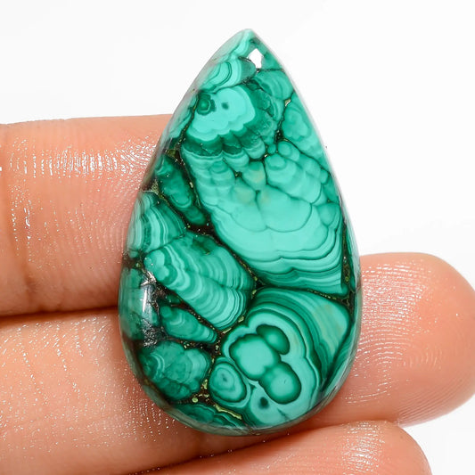 Malachite Pear Shape Cabochon Loose Gemstone Natural 34 Ct. 31X18X5 mm V-5893