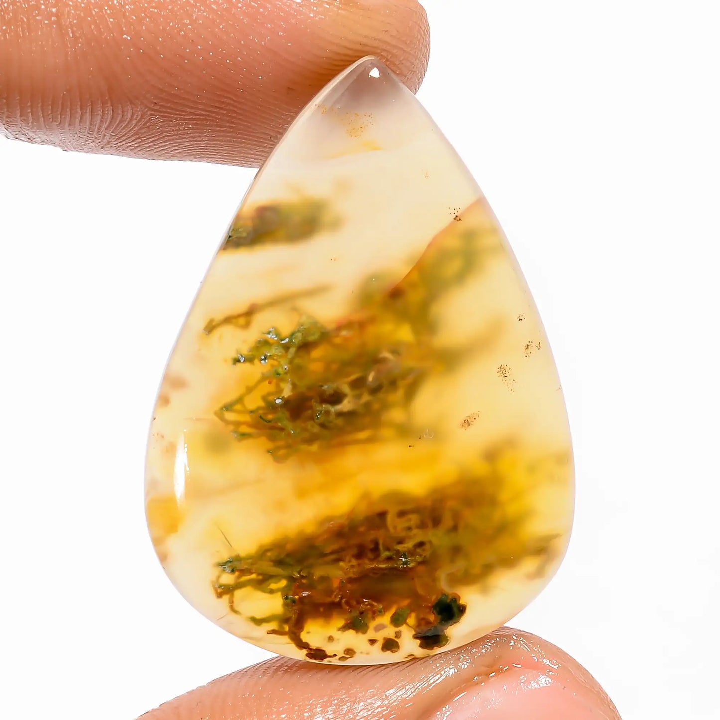 Indonesian Moss Agate Pear Shape Cabochon Loose Gemstone Natural 24.5 Ct. 32X23X4 mm V-5944