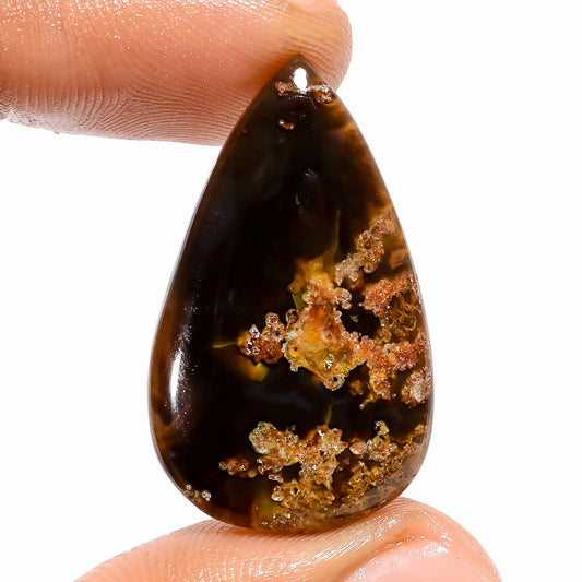 Indonesian Moss Agate Pear Shape Cabochon Loose Gemstone Natural 19.5 Ct. 32X19X4 mm V-5948