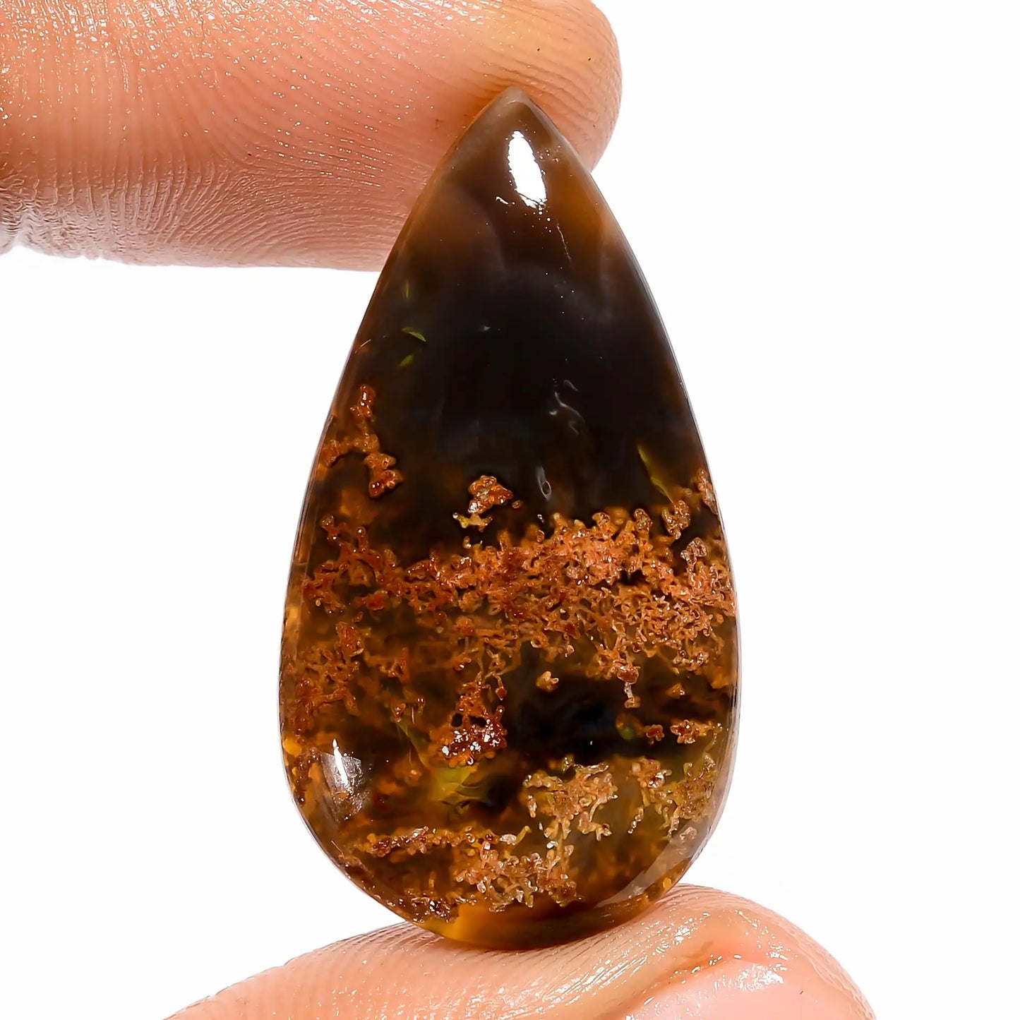 Indonesian Moss Agate Pear Shape Cabochon Loose Gemstone Natural 17.5 Ct. 32X17X4 mm V-5949