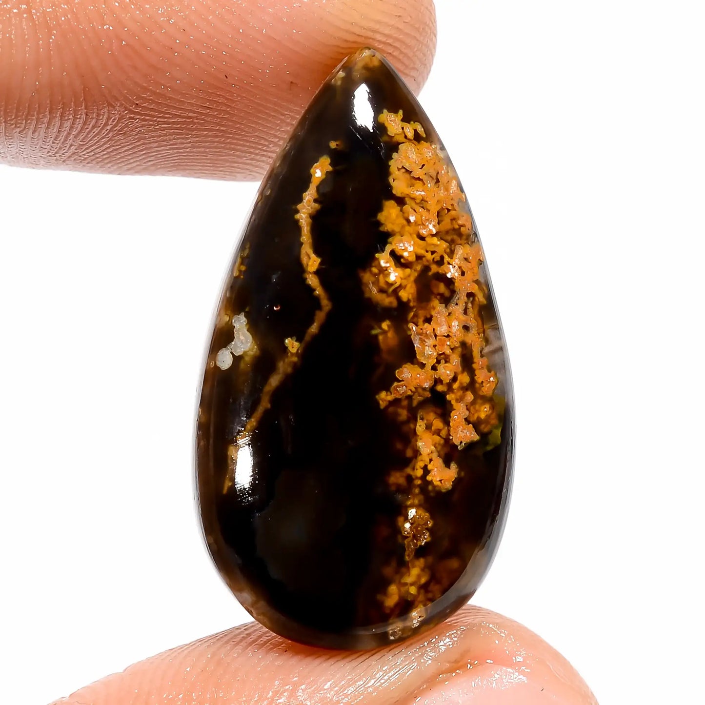 Indonesian Moss Agate Pear Shape Cabochon Loose Gemstone Natural 15.5 Ct. 28X14X5 mm V-5953