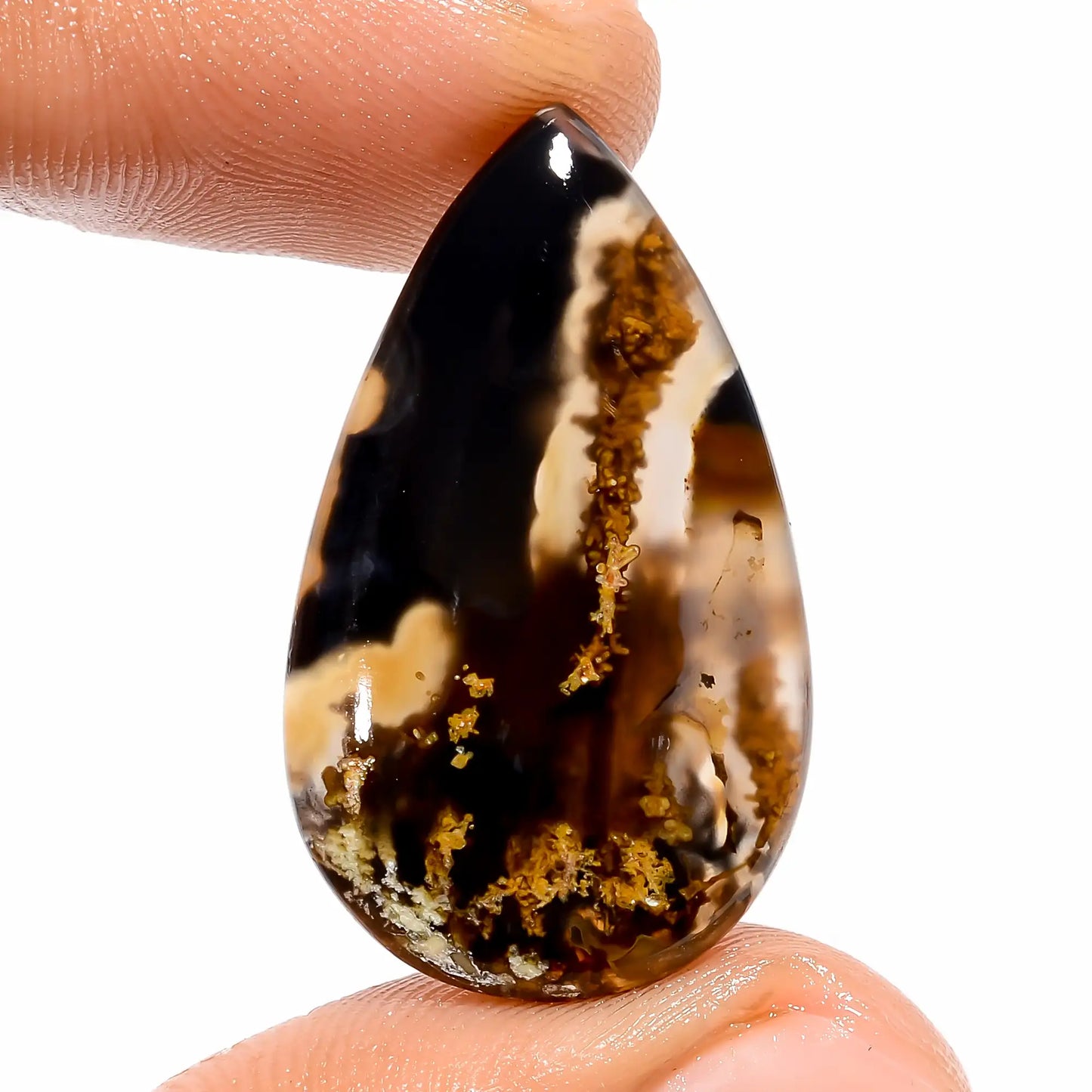 Indonesian Moss Agate Pear Shape Cabochon Loose Gemstone Natural 18 Ct. 30X17X4 mm V-5955