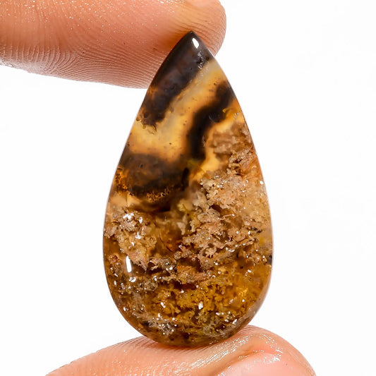 Indonesian Moss Agate Pear Shape Cabochon Loose Gemstone Natural 16.5 Ct. 31X17X4 mm V-5956