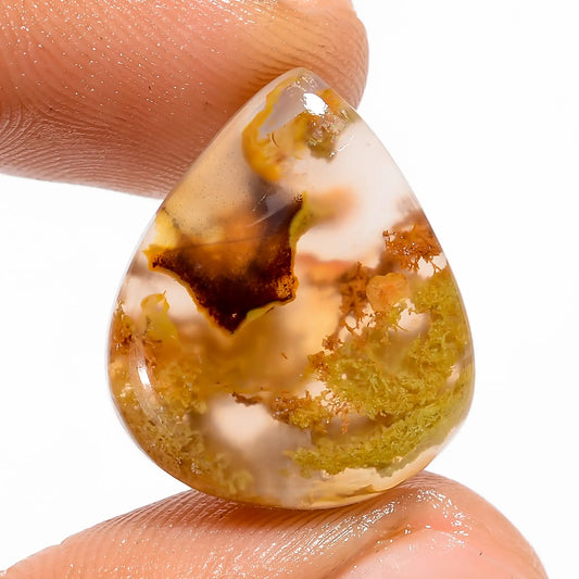 Indonesian Moss Agate Pear Shape Cabochon Loose Gemstone Natural 12.5 Ct. 20X17X4 mm V-5958