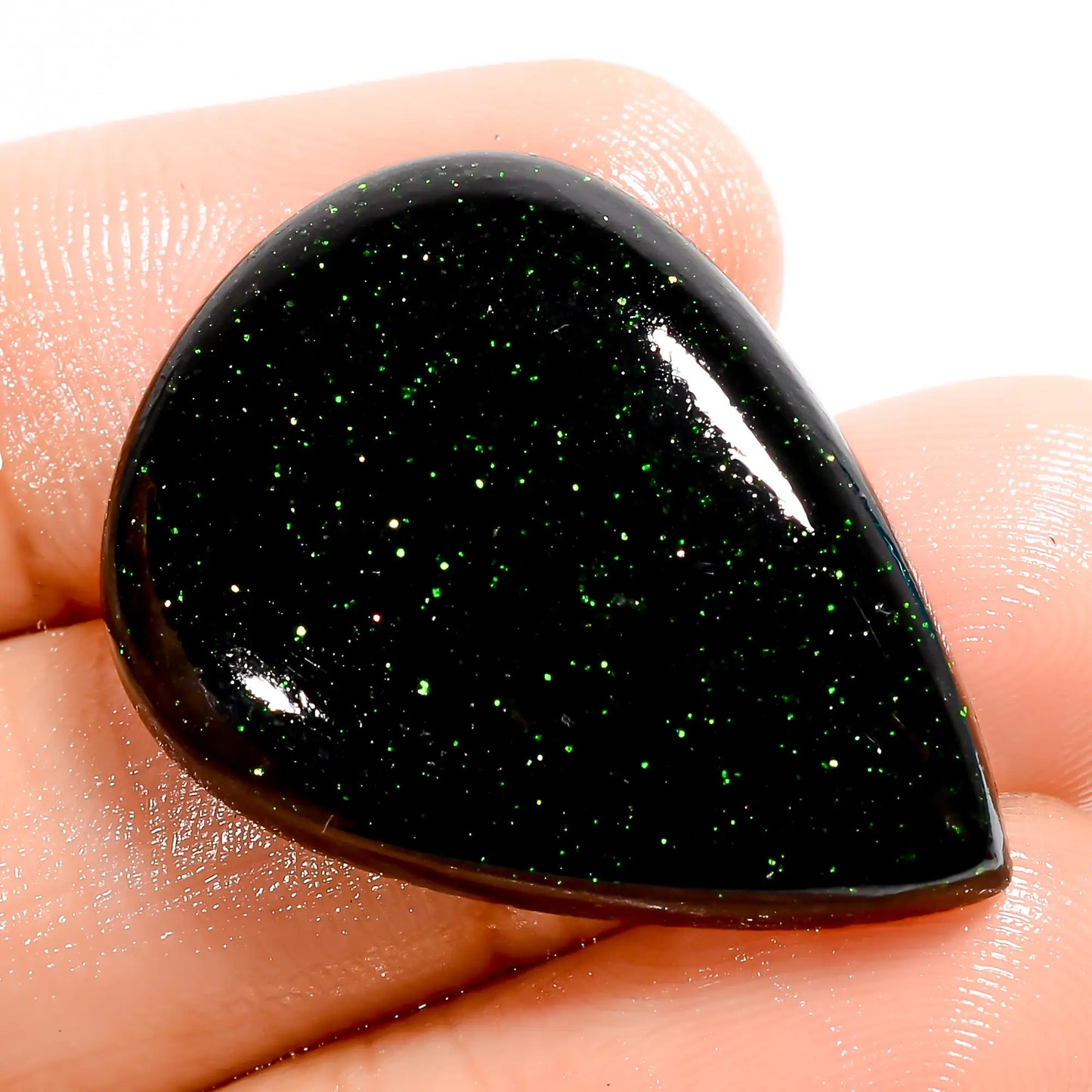 Green Sandstone Pear Shape Cabochon Loose Gemstone 26.5 Ct. 29X21X5 mm V-5973