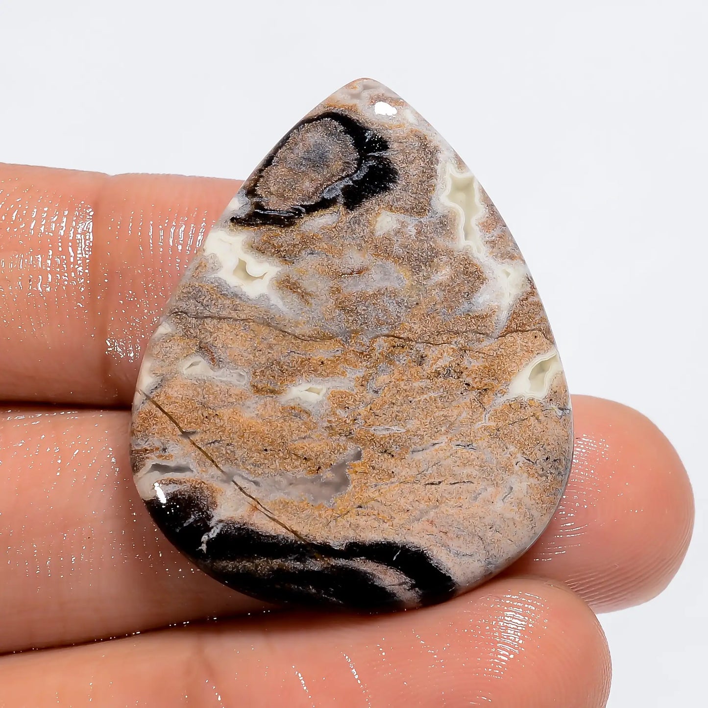 Black Septarian Pear Shape Cabochon Loose Gemstone Natural 34.5 Ct. 32X27X5 mm V-6005