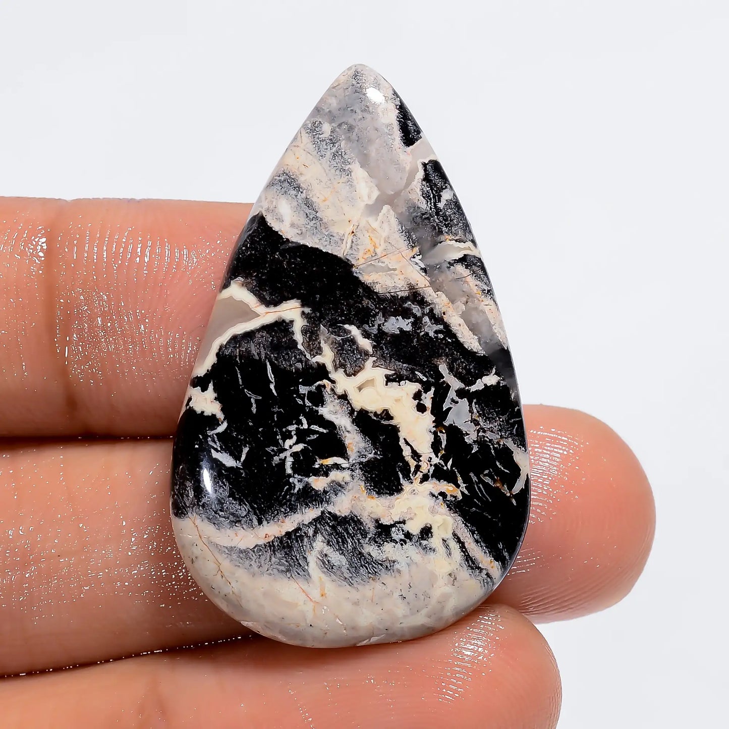 Black Septarian Pear Shape Cabochon Loose Gemstone Natural 33.5 Ct. 35X21X5 mm V-6006