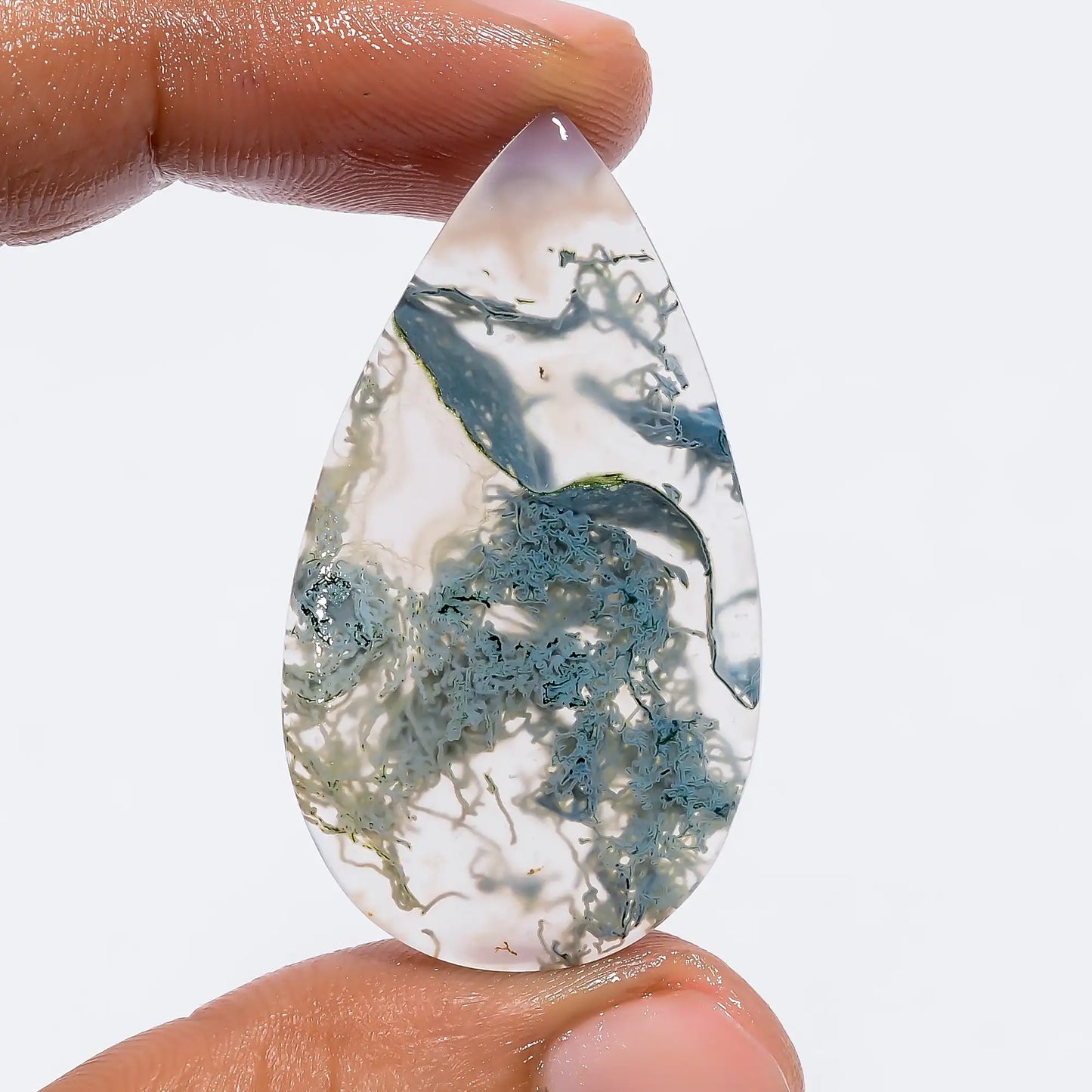 Moss Agate Pear Shape Cabochon Loose Gemstone Natural 25 Ct. 42X23X3 mm V-6011