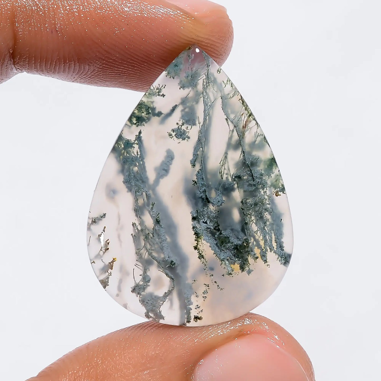 Moss Agate Pear Shape Cabochon Loose Gemstone Natural 20.5 Ct. 31X22X4 mm V-6013