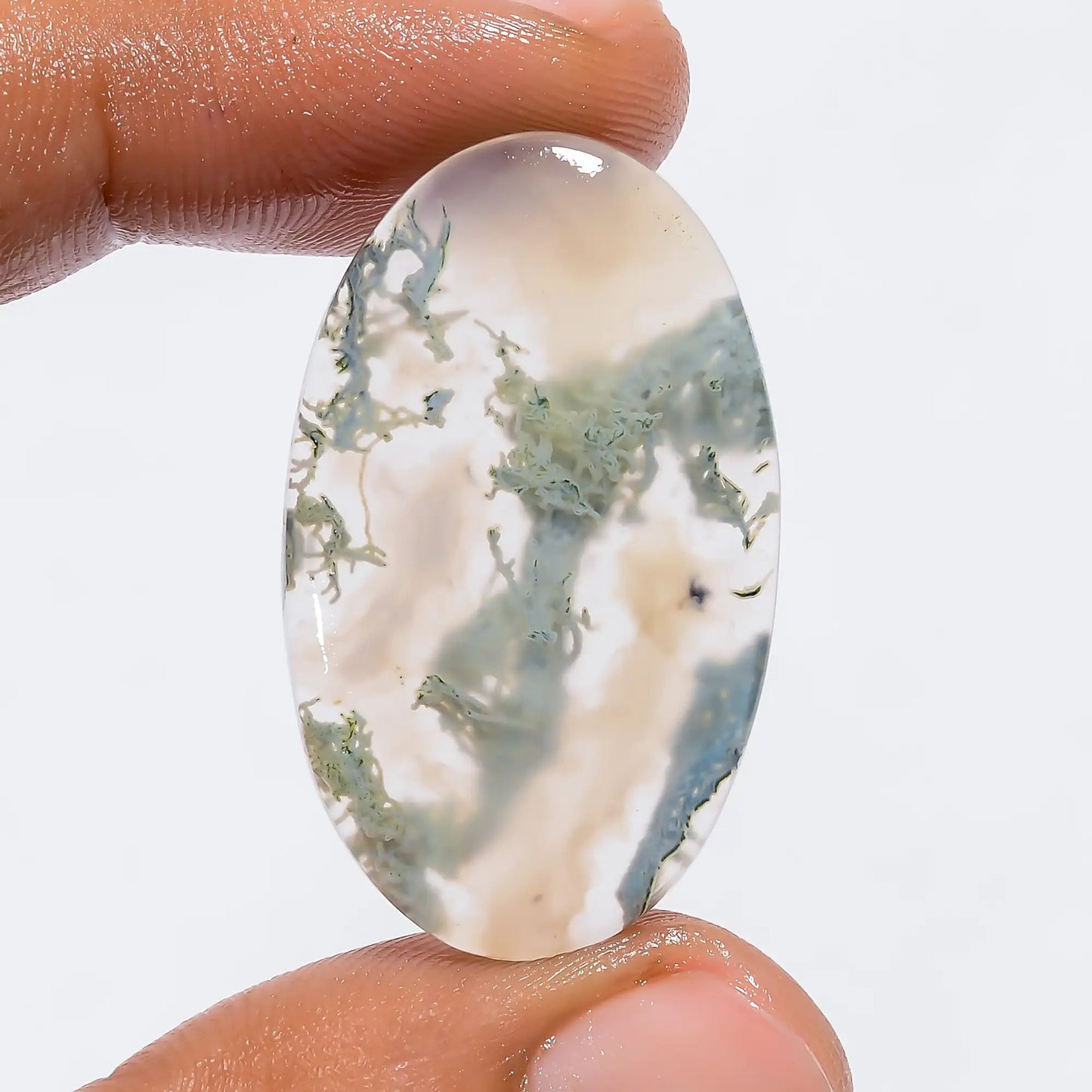 Moss Agate Oval Shape Cabochon Loose Gemstone Natural 23 Ct. 34X20X4 mm V-6014