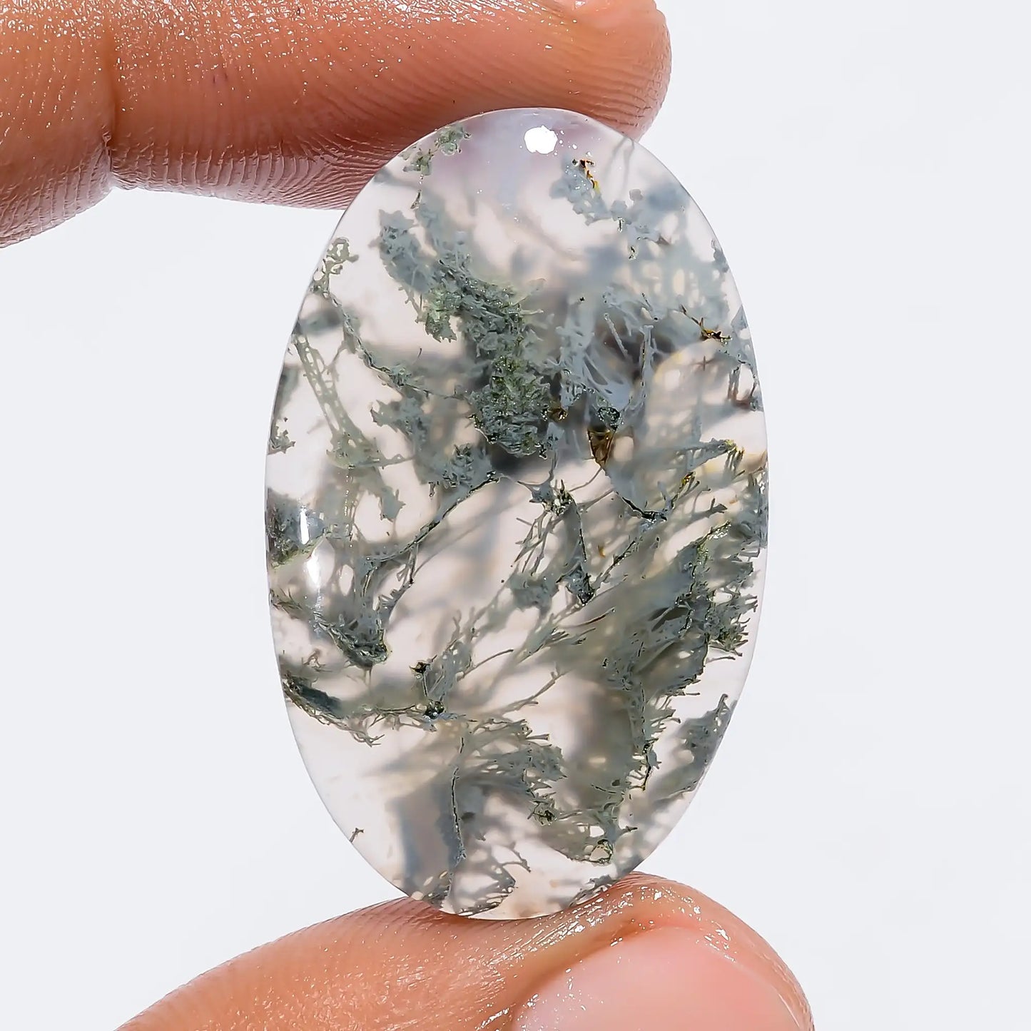 Moss Agate Oval Shape Cabochon Loose Gemstone Natural 28 Ct. 34X21X4 mm V-6016