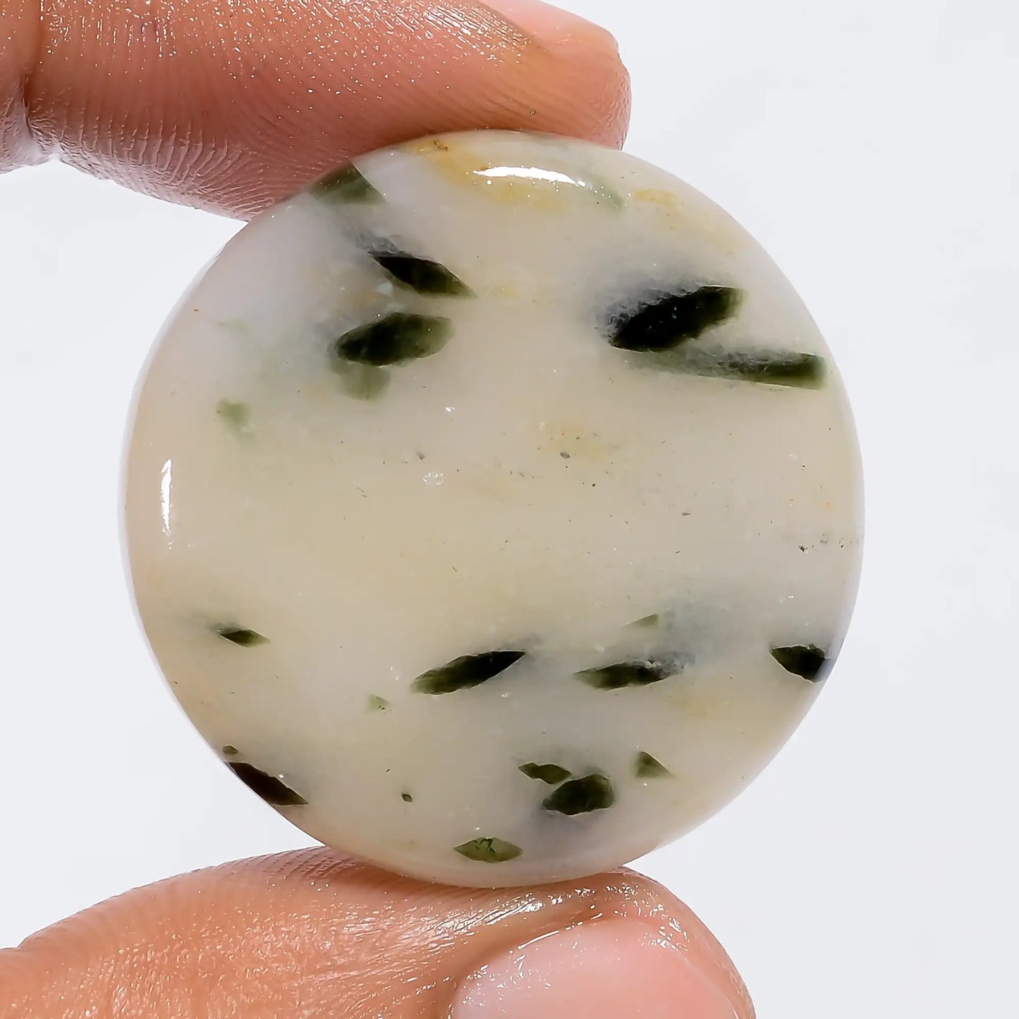 Green Dot Tourmaline Quartz Round Shape Cabochon Loose Gemstone Natural 54 Ct. 30X30X6 mm V-6023