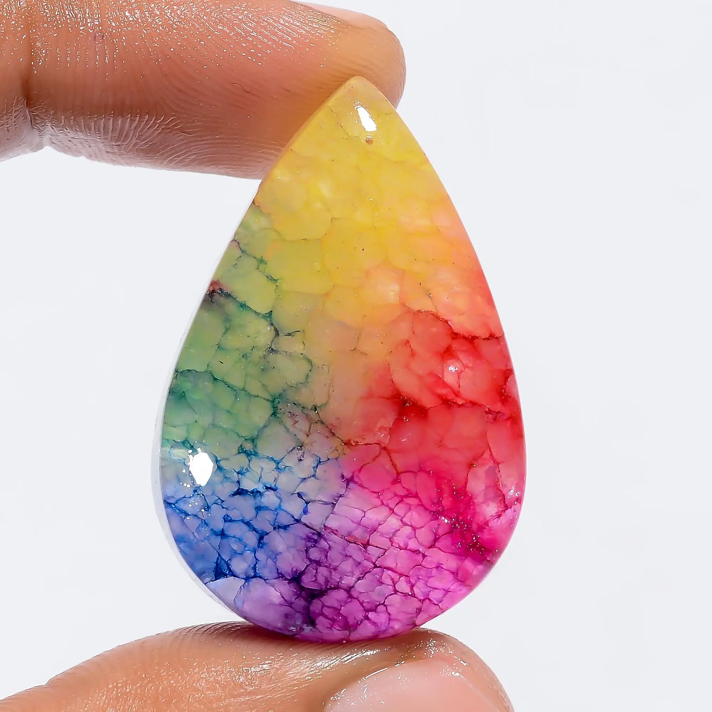 Rainbow Solar Quartz Pear Shape Cabochon Loose Gemstone 66.5 Ct. 36X23X9 mm V-6028