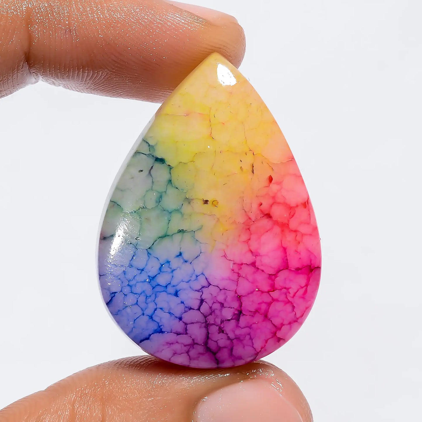 Rainbow Solar Quartz Pear Shape Cabochon Loose Gemstone 69 Ct. 35X25X10 mm V-6032