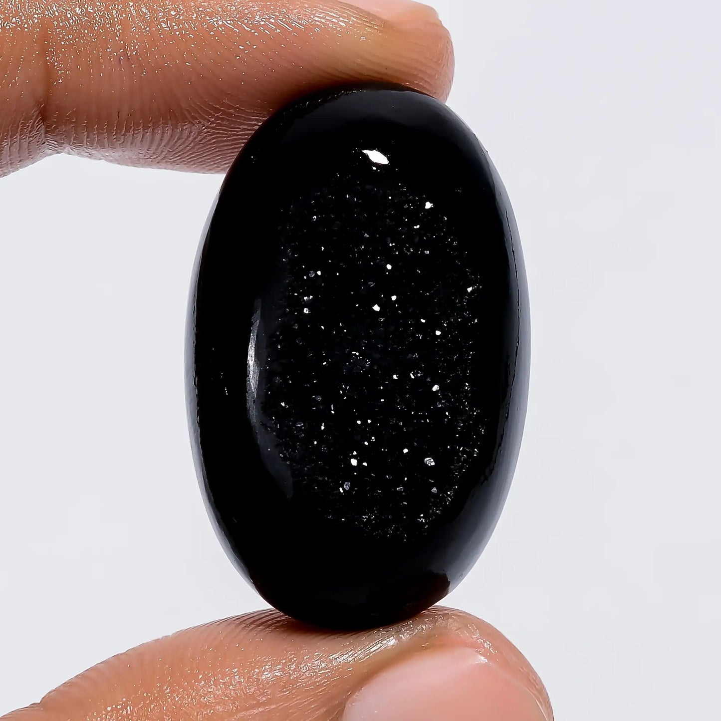 Black Onyx Druzy Oval Shape Cabochon Loose Gemstone Natural 44 Ct. 32X20X8 mm V-6083