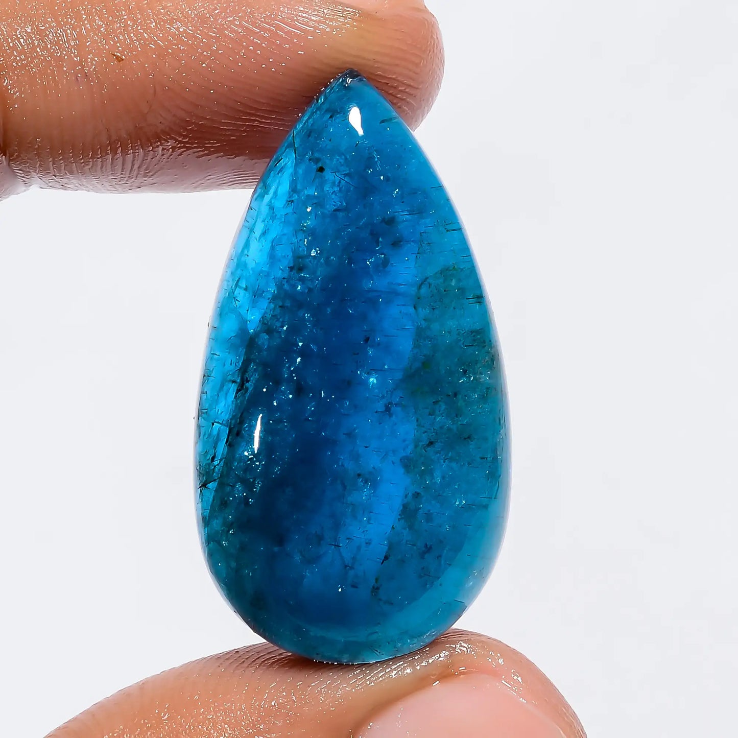 Neon Blue Apatite Pear Shape Cabochon Loose Gemstone Natural 35 Ct. 32X17X6 mm V-6228