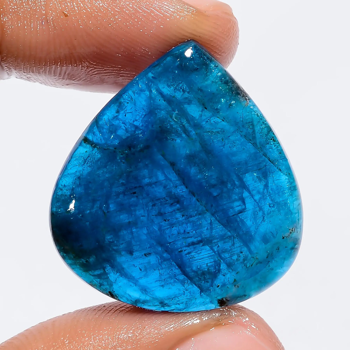 Neon Blue Apatite Heart Shape Cabochon Loose Gemstone Natural 35.5 Ct. 28X26X5 mm V-6229
