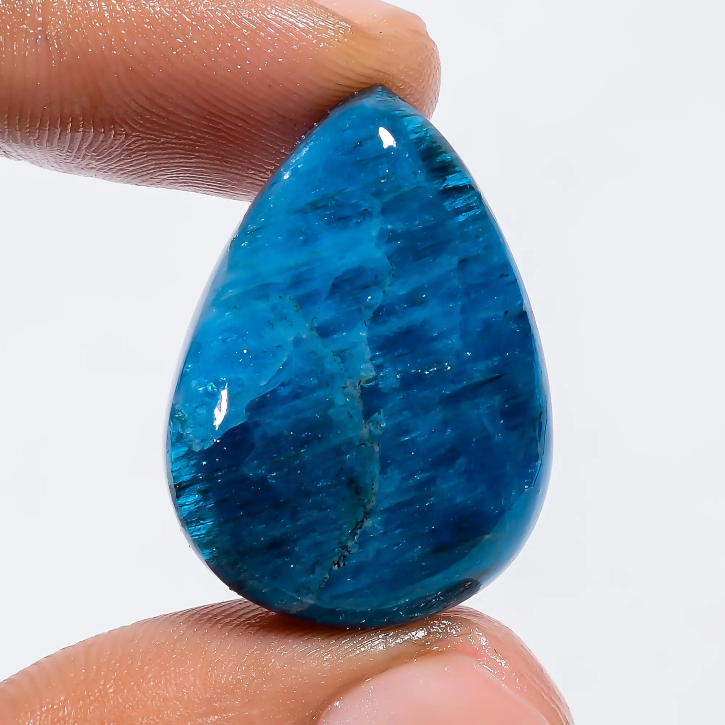 Neon Blue Apatite Pear Shape Cabochon Loose Gemstone Natural 32 Ct. 26X19X6 mm V-6231