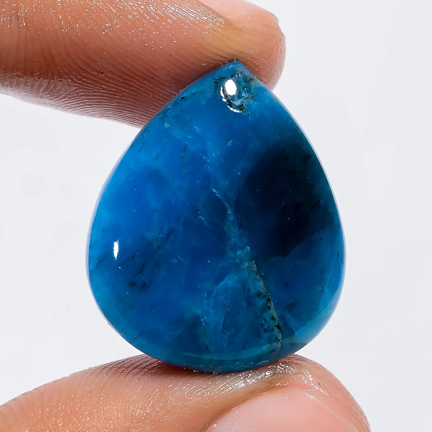 Neon Blue Apatite Pear Shape Cabochon Loose Gemstone Natural 23.5 Ct. 23X19X5 mm V-6234