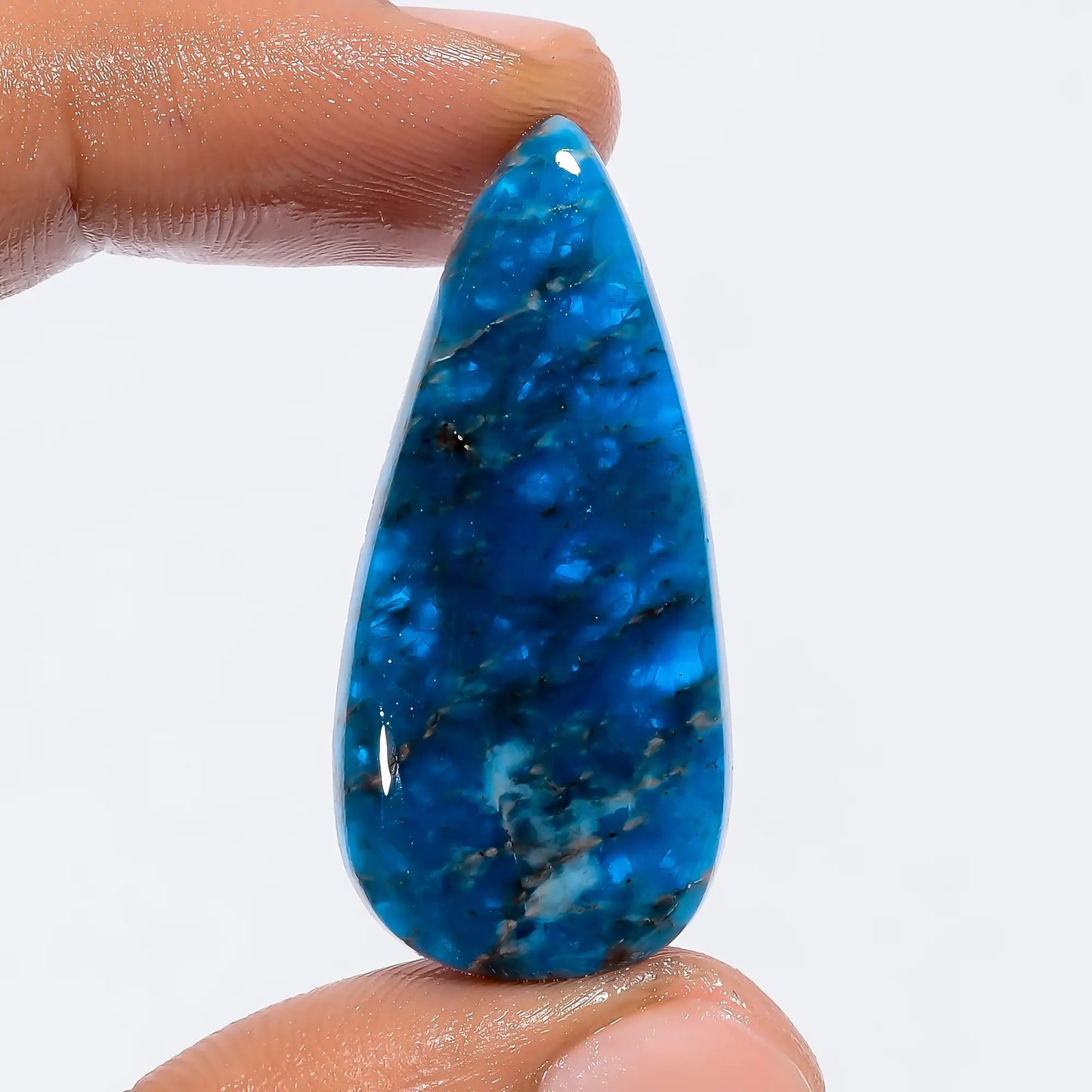 Neon Blue Apatite Pear Shape Cabochon Loose Gemstone Natural 30 Ct. 37X17X5 mm V-6236
