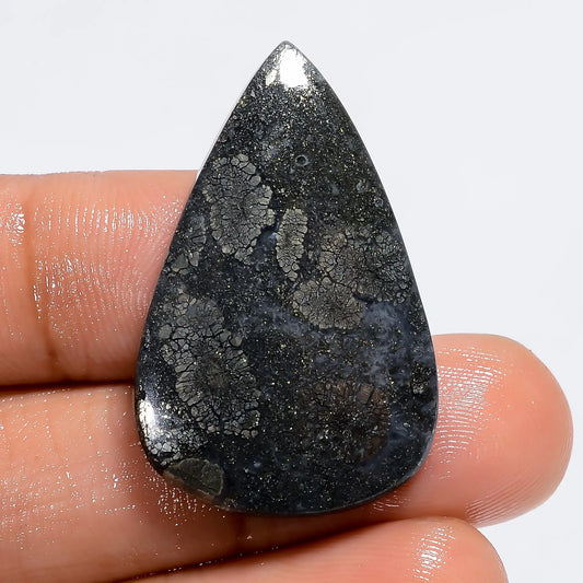 Marcasite Agate Pear Shape Cabochon Loose Gemstone Natural 28.5 Ct. 33X21X5 mm V-6272