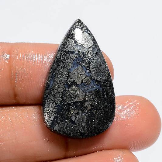 Marcasite Agate Pear Shape Cabochon Loose Gemstone Natural 21 Ct. 28X17X5 mm V-6277