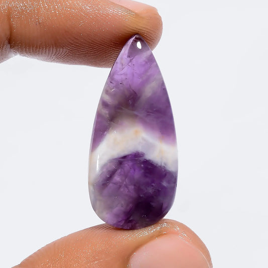 Chevron Amethyst Pear Shape Cabochon Loose Gemstone Natural 18.5 Ct. 30X14X5 mm V-6312