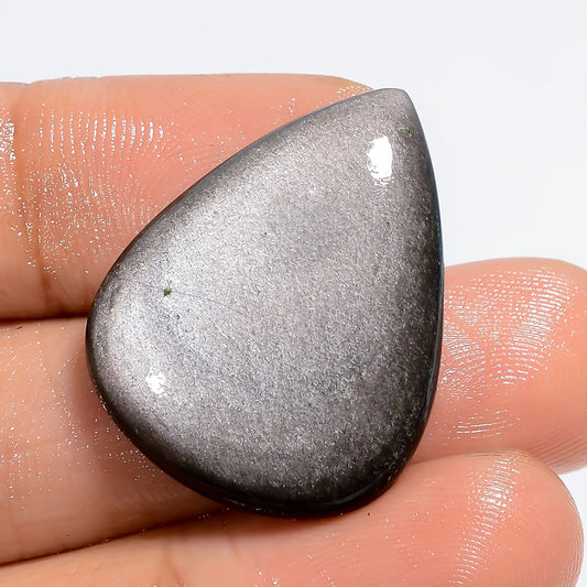 Silver Sheen Obsidian Pear Shape Cabochon Loose Gemstone Natural 20.5 Ct. 27X20X5 mm V-6337