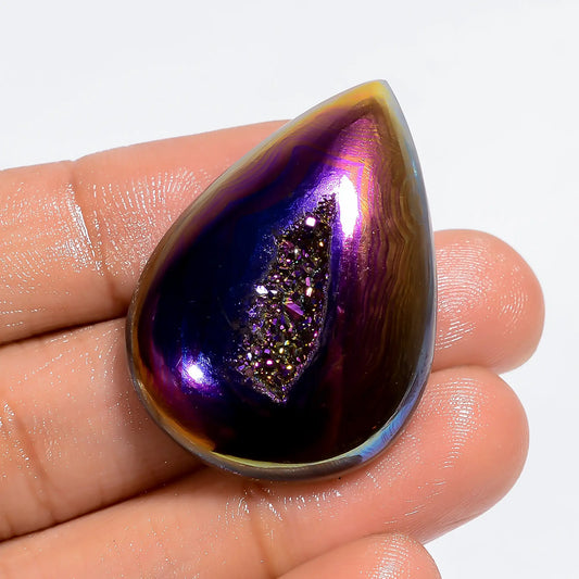 Titanium Druzy Pear Shape Cabochon Loose Gemstone Natural 49 Ct. 36X25X8 mm V-6340