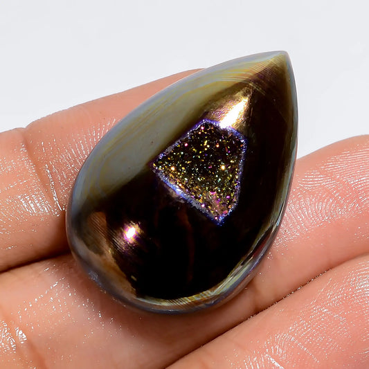 Titanium Druzy Pear Shape Cabochon Loose Gemstone Natural 29.5 Ct. 31X20X8 mm V-6344