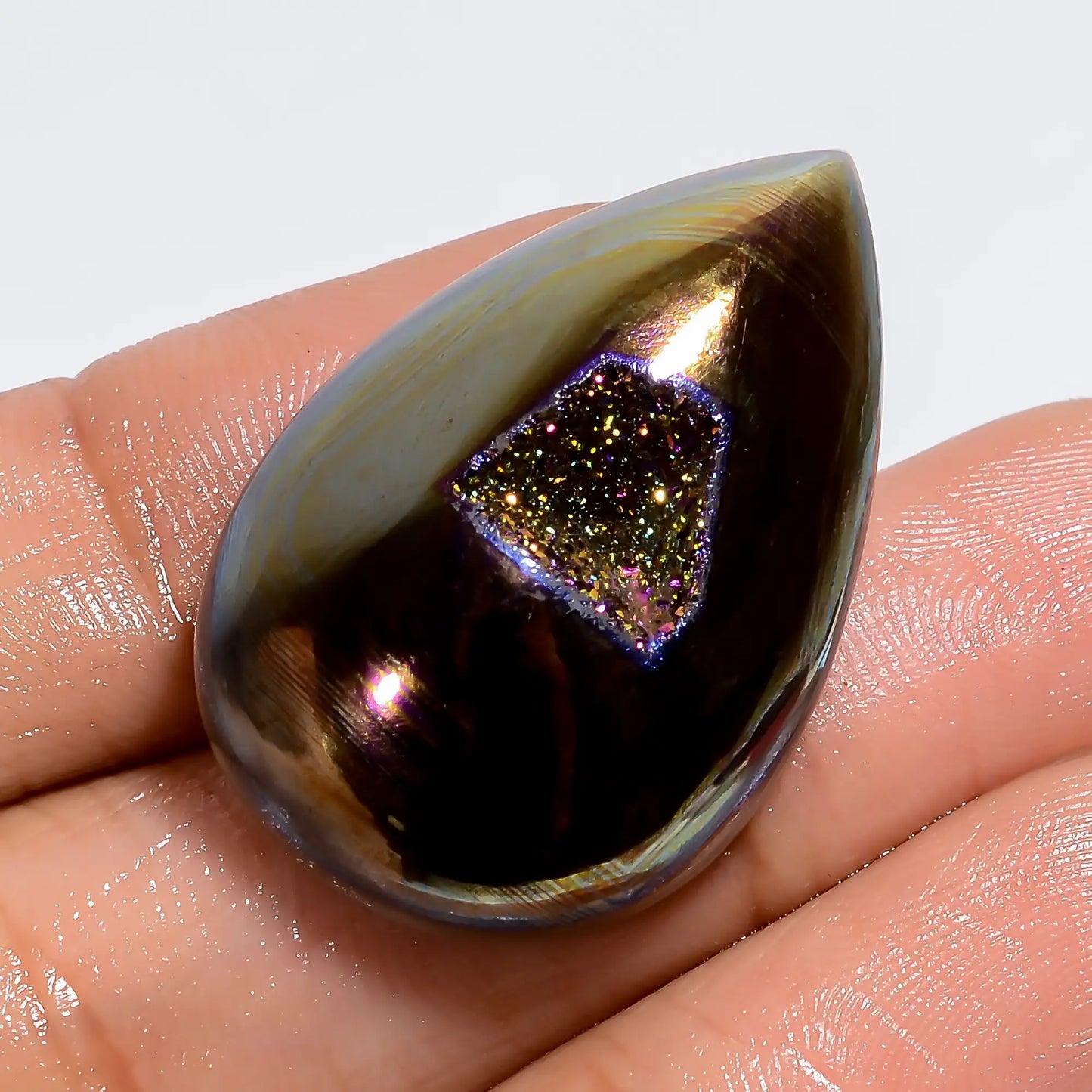 Titanium Druzy Pear Shape Cabochon Loose Gemstone Natural 29.5 Ct. 31X20X8 mm V-6344