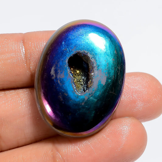Titanium Druzy Oval Shape Cabochon Loose Gemstone Natural 43 Ct. 31X23X7 mm V-6346