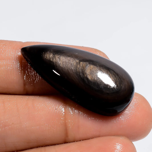Golden Rainbow Obsidian Pear Shape Cabochon Loose Gemstone Natural 24 Ct. 31X14X8 mm V-6359
