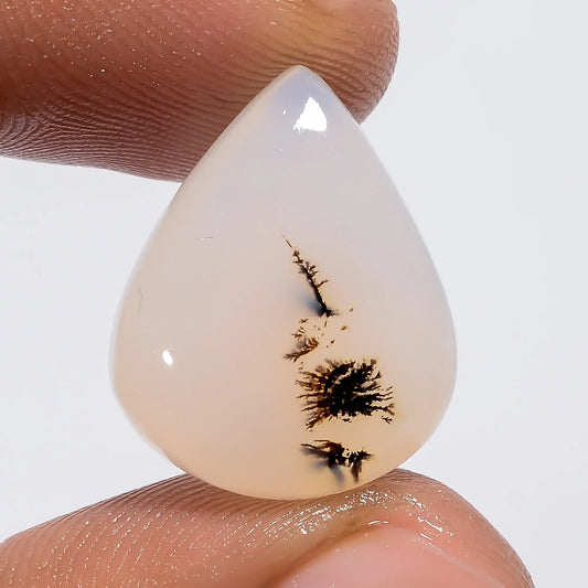 Dendrite Shajar Agate Pear Shape Cabochon Loose Gemstone Natural 11.5 Ct. 18X15X5 mm V-6385
