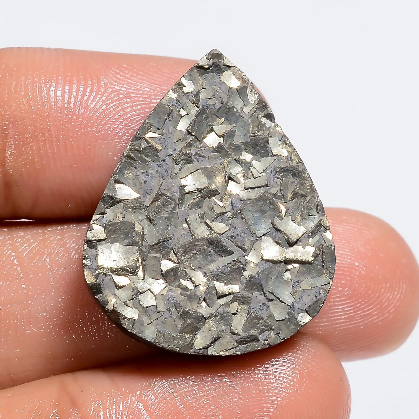 Pyrite Pear Shape Druzy Loose Gemstone Natural 55.5 Ct. 25X21X7 mm V-6397