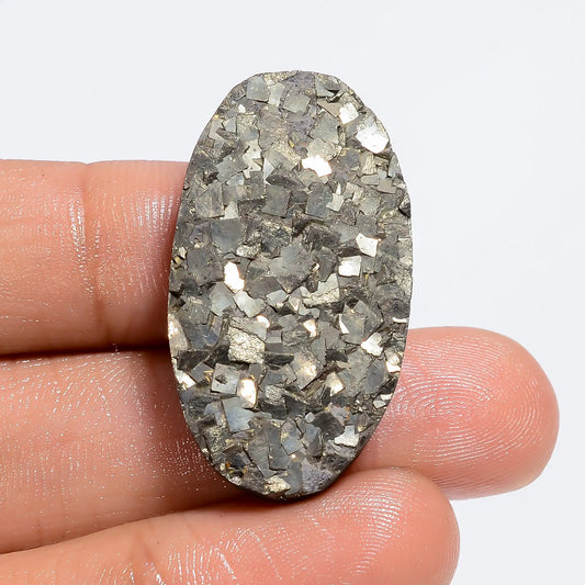 Pyrite Oval Shape Druzy Loose Gemstone Natural 72 Ct. 33X18X7 mm V-6398