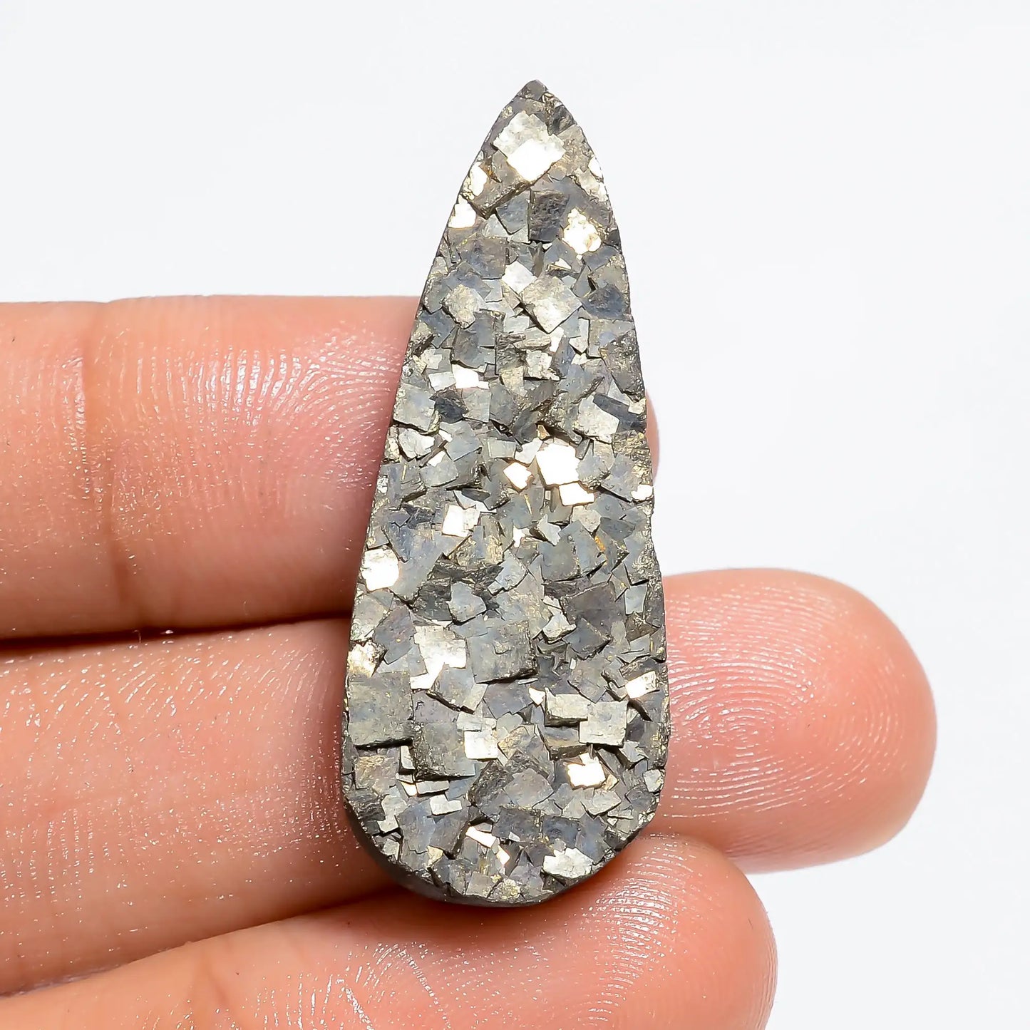 Excellent Top Grade Quality 100% Natural Pyrite Pear Shape Druzy Loose Gemstone For Making Jewelry 45.5 Ct. 35X14X5 mm V-6399