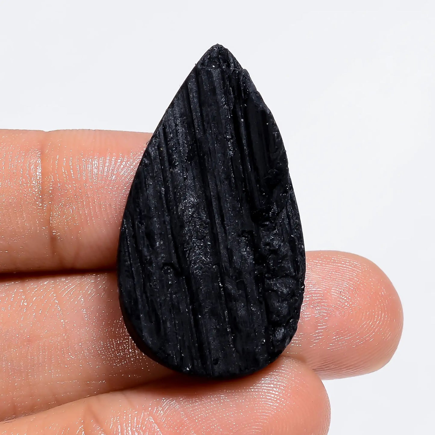 Black Tourmaline Druzy Pear Shape Cabochon Loose Gemstone Natural 50.5 Ct. 34X19X7 mm V-6403