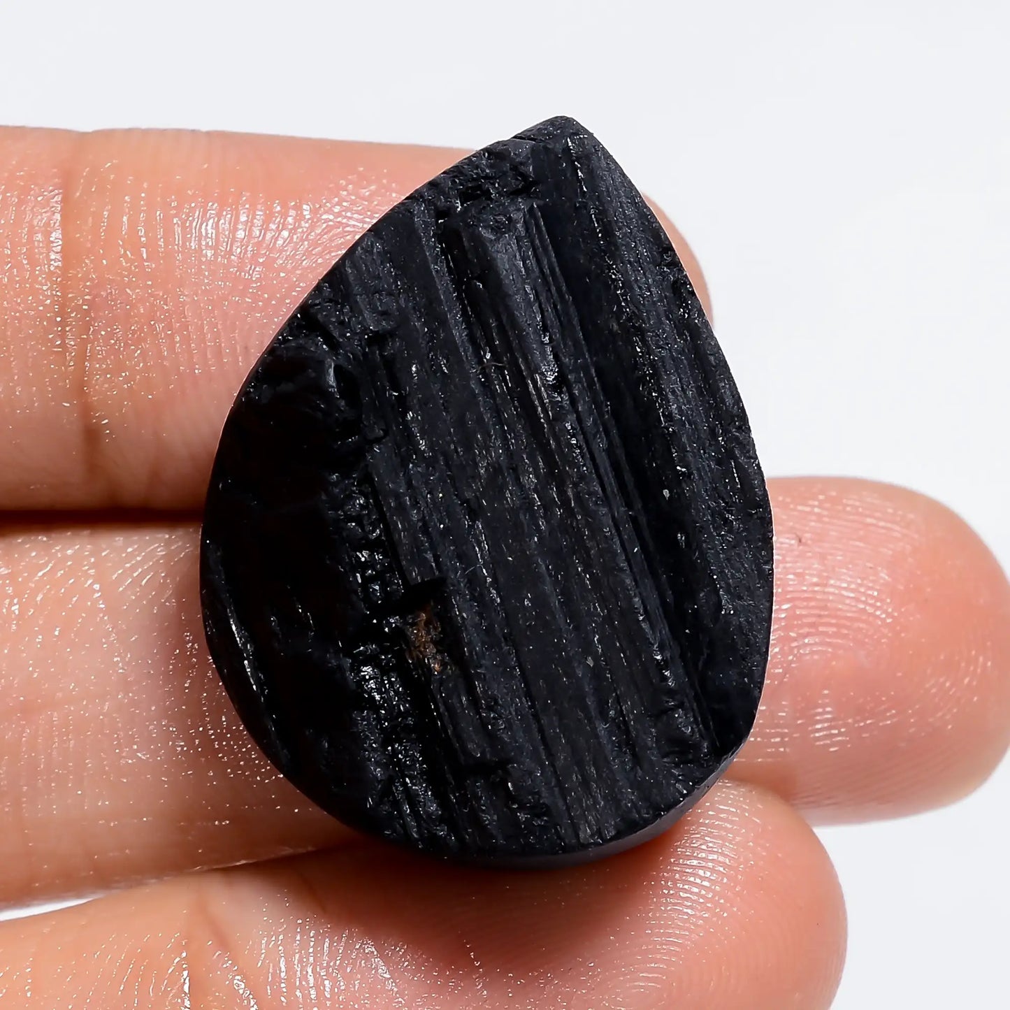 Black Tourmaline Druzy Pear Shape Cabochon Loose Gemstone Natural 61.5 Ct. 28X21X10 mm V-6404
