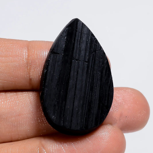 Wonderful Top Grade Quality 100% Natural Black Tourmaline Druzy Pear Shape Cabochon Loose Gemstone For Making Jewelry 58 Ct 33X21X8 mm V-6408