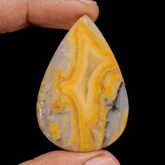 Yellow Crazy Lace Agate Pear Shape Cabochon Loose Gemstone Natural 62.5 Ct. 46X31X5 mm V-6524