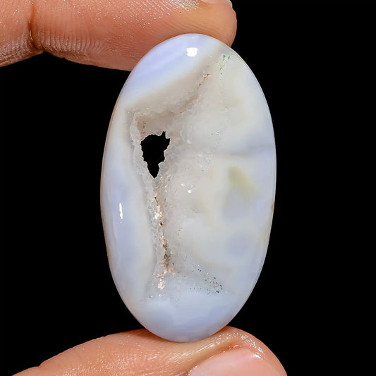 Unique Top Grade Quality 100% Natural Window Blue Lace Agate Druzy Oval Shape Cabochon Gemstone For Making Jewelry 35 Ct. 37X20X5 mm V-6531