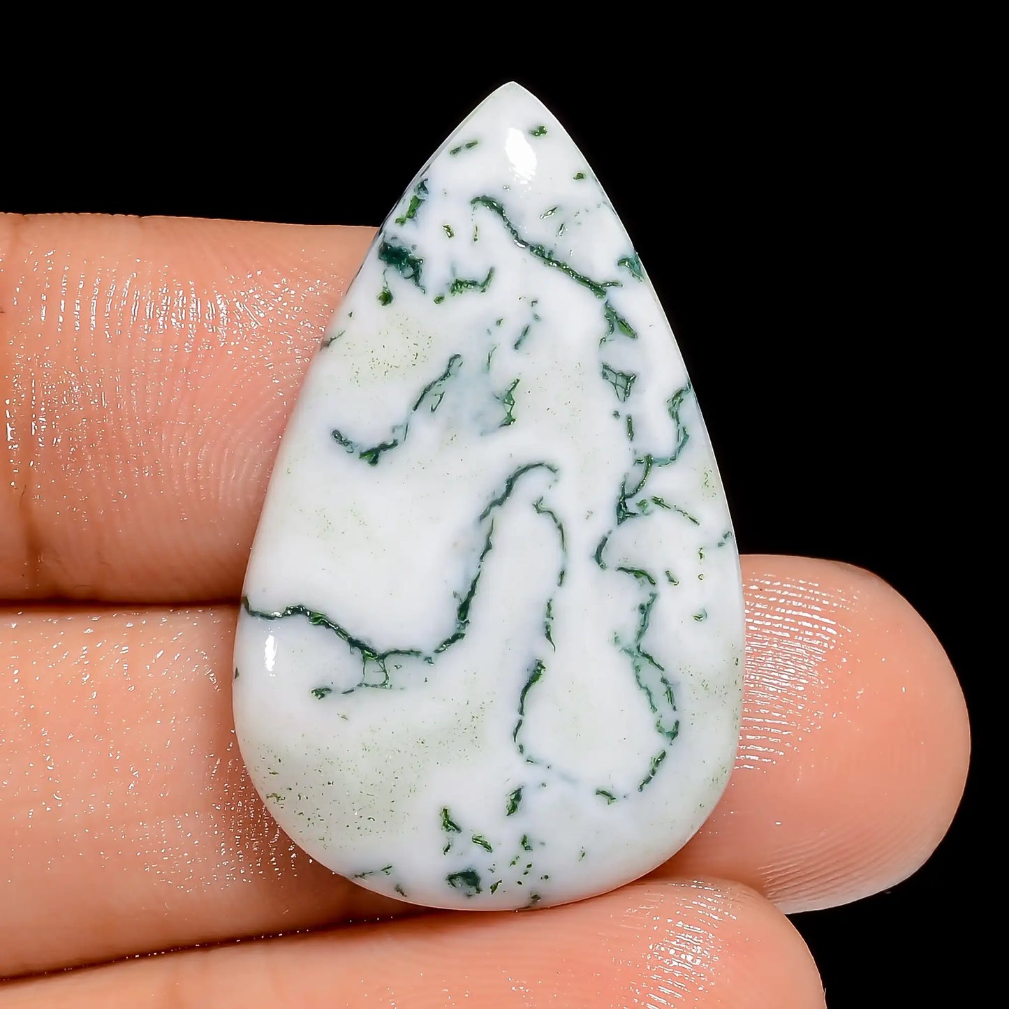 Tree Agate Pear Shape Cabochon Loose Gemstone Natural 19.5 Ct. 30X18X4 mm V-6666