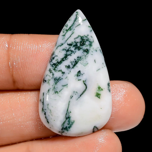 Tree Agate Pear Shape Cabochon Loose Gemstone Natural 24 Ct. 33X19X4 mm V-6668