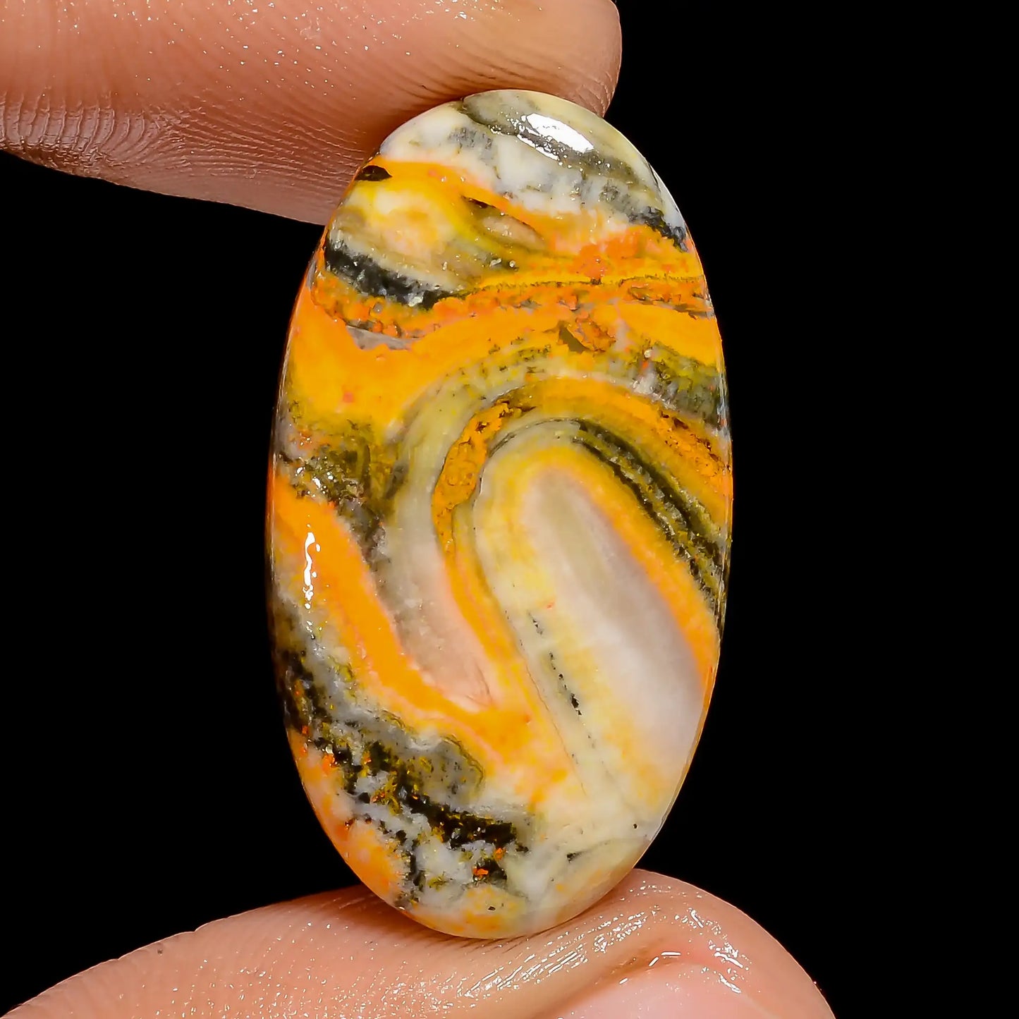 Immaculate Top Grade Quality 100% Natural Bumble Bee Jasper Oval Shape Cabochon Loose Gemstone For Making Jewelry 20 Ct. 29X17X4 mm V-6698