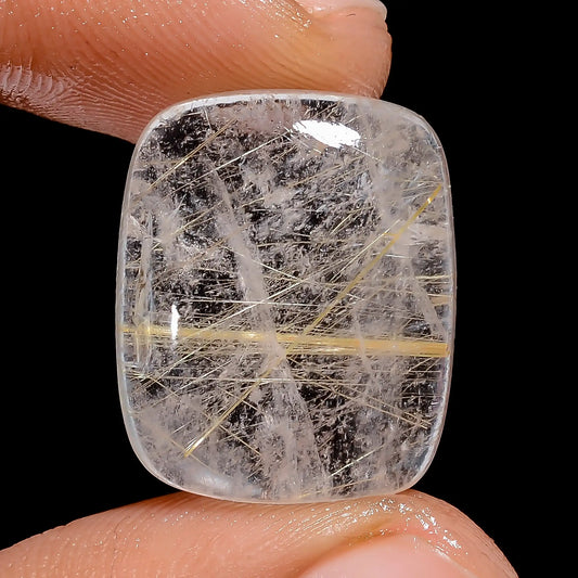 Golden Rutile Quartz Radiant Shape Cabochon Loose Gemstone Natural 18.5 Ct. 20X16X6 mm V-6752
