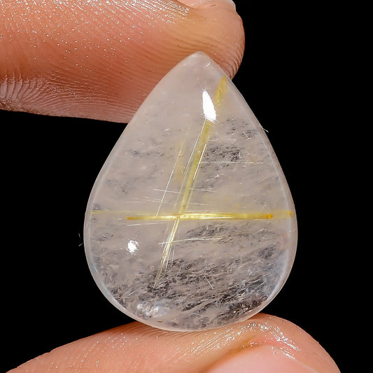 Golden Rutile Quartz Pear Shape Cabochon Loose Gemstone Natural 17 Ct. 21X16X6 mm V-6755