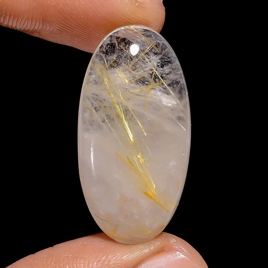 Golden Rutile Quartz Oval Shape Cabochon Loose Gemstone Natural 21 Ct. 30X15X6 mm V-6756