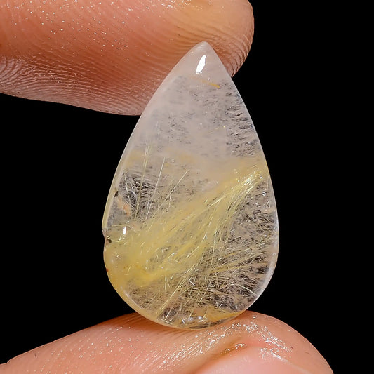 Golden Rutile Quartz Pear Shape Cabochon Loose Gemstone Natural 8 Ct. 19X12X4 mm V-6758